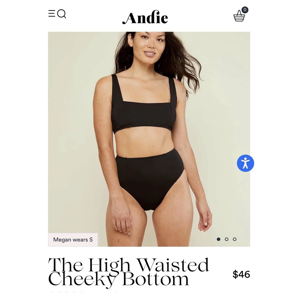 Andie Women Bikini 3XL Black High Waisted High‎ Bikini Bottoms